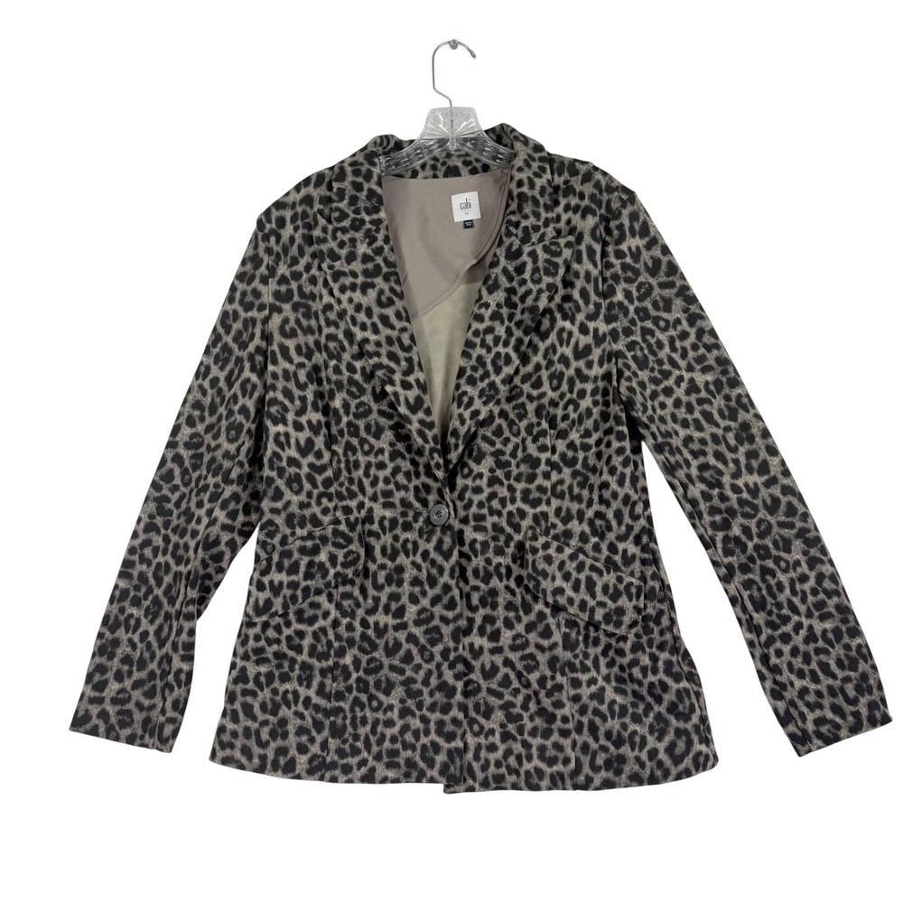 Cabi Leopard Print Blazer Womens 12 Gray Brown Animal Print Back Detail Tailored